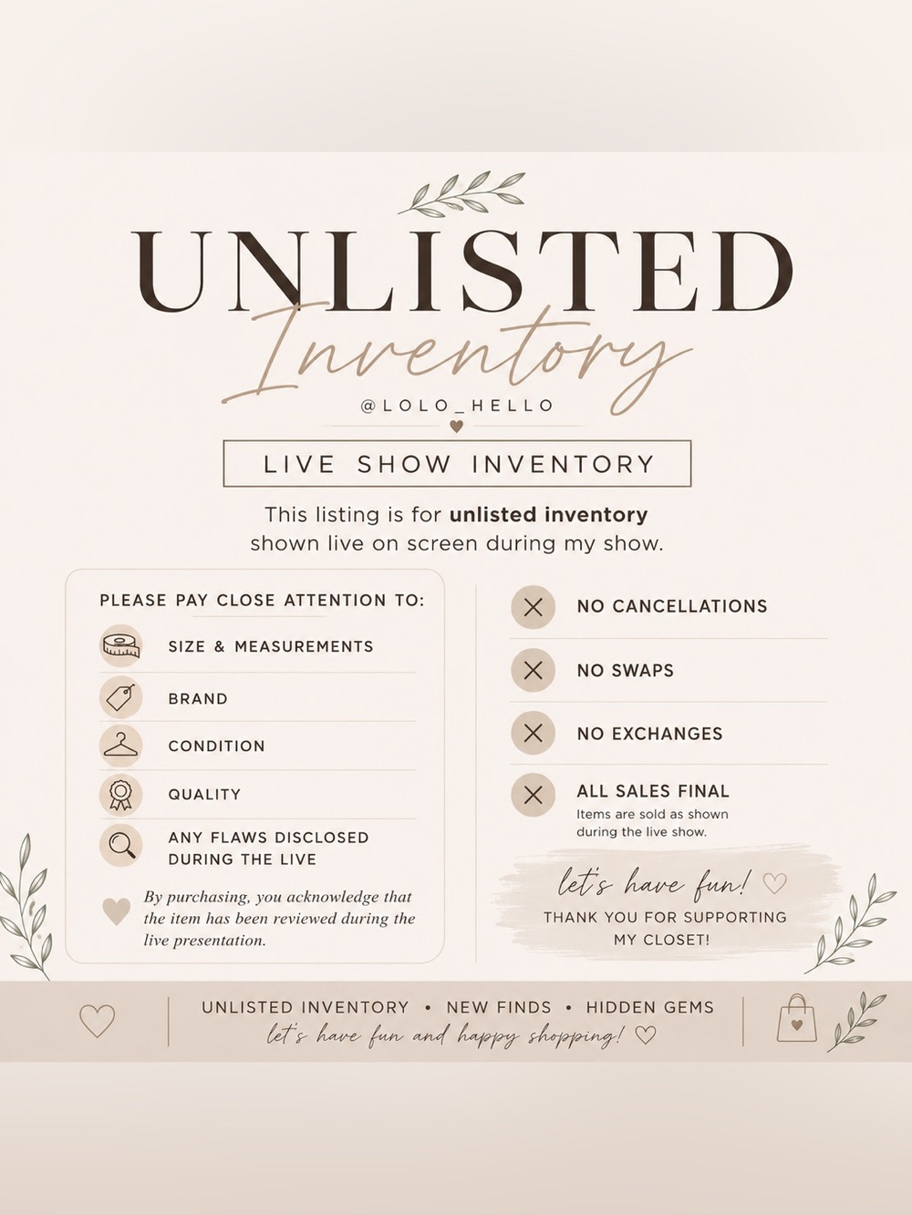 🏷️Listing for Live Show Unlisted Item